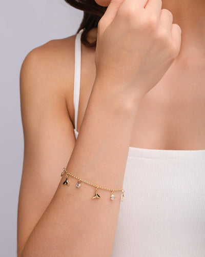 Pulseira Elos Caudas de Sereia Pontos de Luz Cristal Banhado a Ouro 18K