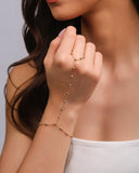 Pulseira Hand Chain Elos Bolinhas 3 mm Banhado a Ouro 18K