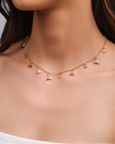 Choker Elos Caudas de Sereia Pontos de Luz Cristal Banhado a Ouro 18K - 35 cm