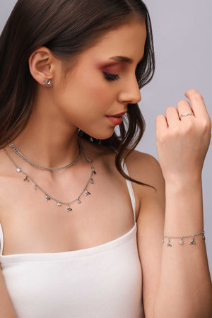 Choker Elos Caudas de Sereia Pontos de Luz Cristal Ródio Branco