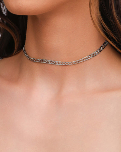 Choker Chinesca 5 mm Ródio Branco - 32 cm