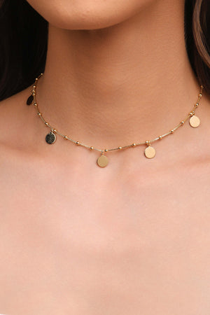 Choker Bolinhas e Medalhas Lisas Banhado a Ouro 18K