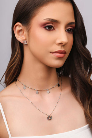 Choker Bolinhas e Medalhas Lisas Ródio Branco