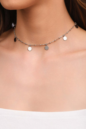 Choker Bolinhas e Medalhas Lisas Ródio Branco