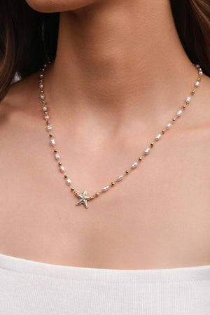 Garantilha Pérolas Barroca Estrela do Mar Banhado a Ouro 18K - 40 cm