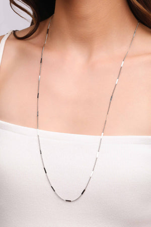 Gargantilha Longa Grumet Plaquinhas Achatadas Ródio Branco - 80 cm