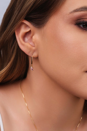 Brinco Gancho Gota Safira Rosa Banhado a Ouro 18K