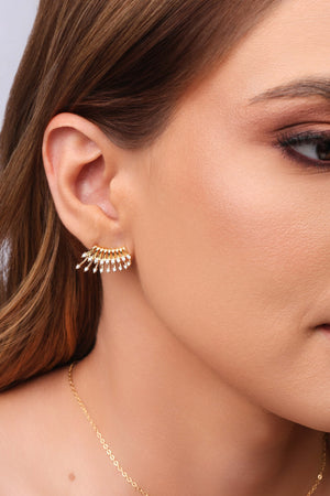 Ear Cuff Filetes Cravejados Cristal Banhado a Ouro 18K