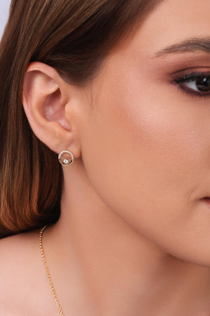 Brinco Círculo Ponto de Luz Cravejado Cristal Banhado a Ouro 18K