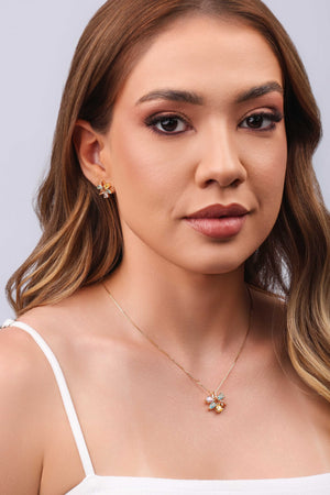 Conjunto Mandala Gotas Coloridas Banhado a Ouro 18K