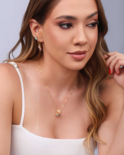 Colar Veneziana Pingentes Geométricos Coloridos Banhado a Ouro 18K - 45 cm