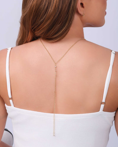 Colar Back Necklace Elos Pontos de Luz Cristal Banhado a Ouro 18K - 60 cm