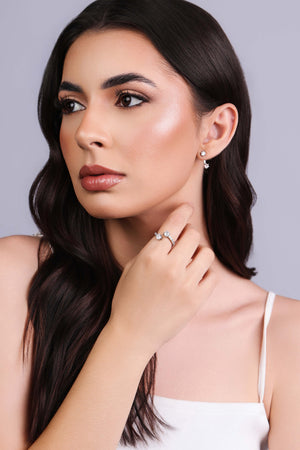 Anel Ajustável Pontos de Luz Cravejado Cristal Tamanho G Ródio Branco