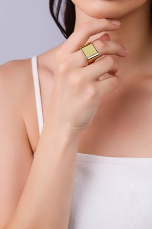 Anel Ajustável Quadrado Liso Tamanho G Banhado a Ouro 18K