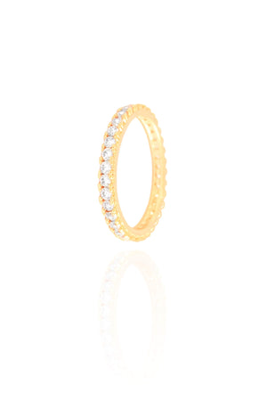 Anel Cravejado Cristal 2 mm Tamanho 23 Banhado a Ouro 18K