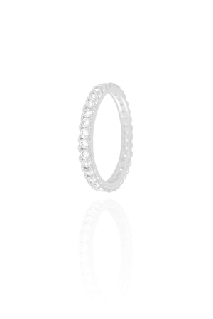 Anel Cravejado Cristal 2 mm Tamanho 23 Ródio Branco