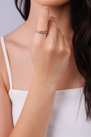 Anel Baguetes Cristal Tamanho 21 Banhado a Ouro 18K