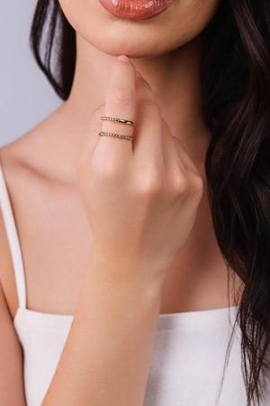 Anel Ajustável Duplo Detalhes Bolinhas Tamanho P Banhado a Ouro 18K
