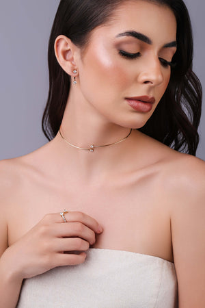 Ear Jacket Pontos de Luz Cristal Banhado a Ouro 18K