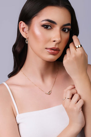 Brinco Argola Click Dupla Oval Cravejada Cristal 2.2 cm Banhado a Ouro 18K