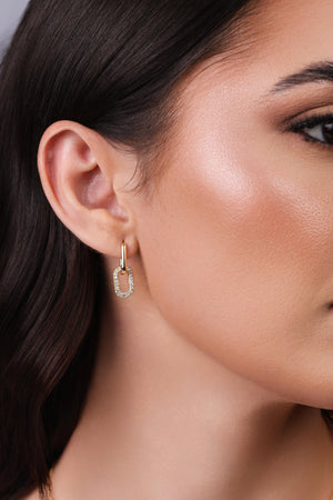 Brinco Argola Click Dupla Oval Cravejada Cristal 2.2 cm Banhado a Ouro 18K