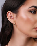 Brinco Argola Click Dupla Oval Cravejada Cristal 2.2 cm Banhado a Ouro 18K