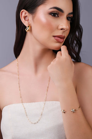 Brinco Argola Detalhada Lisa ABS 2.4 cm Banhado a Ouro 18K