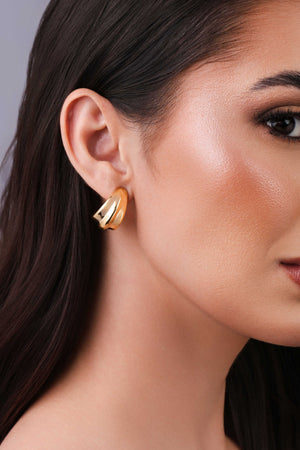 Brinco Argola Detalhada Lisa ABS 2.4 cm Banhado a Ouro 18K