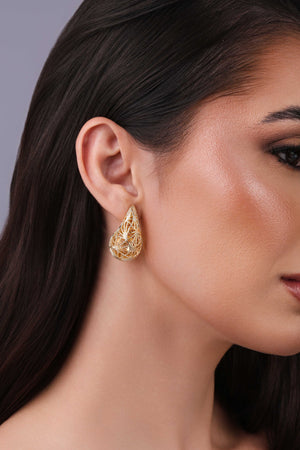 Brinco Gota Tela Detalhada Banhado a Ouro 18K