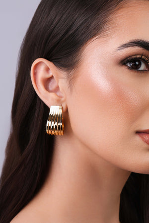 Brinco Argola Gota Filetes Liso 3.1 cm Banhado a Ouro 18K