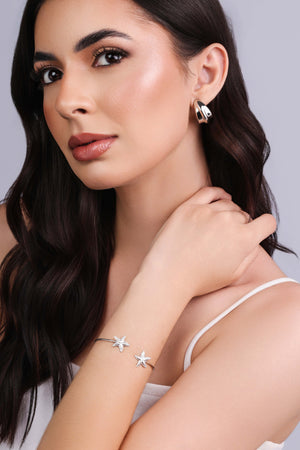 Bracelete Estrelas Texturizadas Ródio Branco