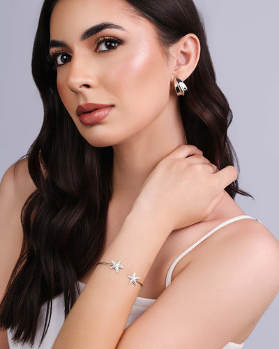 Bracelete Estrelas Texturizadas Ródio Branco