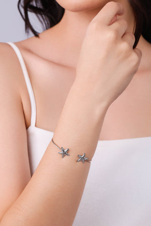 Bracelete Estrelas Texturizadas Ródio Branco