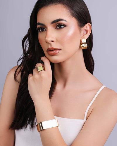 Bracelete Quadrado Liso 2,3 cm Banhado a Ouro 18K