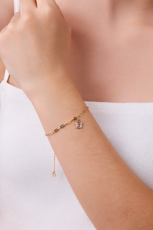 Pulseira Elos Ponto de Luz Quadrado Cristal Banhado a Ouro 18K