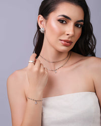 Pulseira Elos Ponto de Luz Quadrado Cristal Ródio Branco