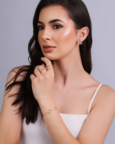 Pulseira Elos Cravejados Cristal Banhado a Ouro 18K