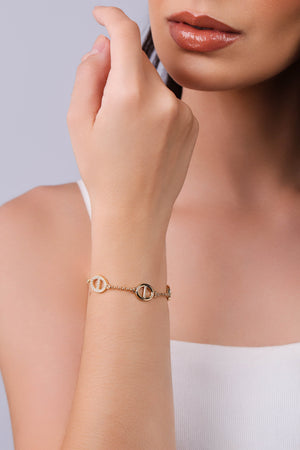 Pulseira Elos Cravejados Cristal Banhado a Ouro 18K