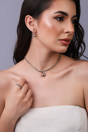 Choker Bolinhas Lisas Ródio Branco