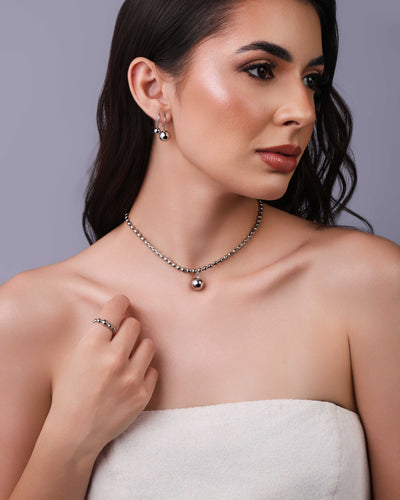 Choker Bolinhas Lisas Ródio Branco - 35 cm