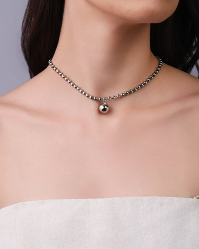 Choker Bolinhas Lisas Ródio Branco - 35 cm