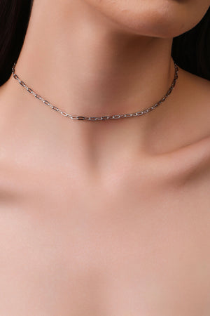 Choker Elos Ovais 3 mm Ródio Branco