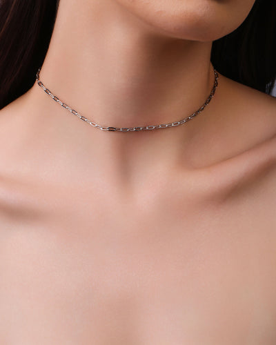 Choker Elos 3 mm Ródio Branco - 32 cm