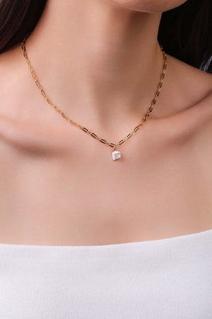 Gargantilha Elos Ponto de Luz Quadrado Cristal Banhado a Ouro 18K - 40 cm