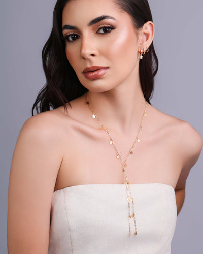 Colar Gravata Elos Americanos Estrelas Lisas Banhado a Ouro 18K - 45 cm