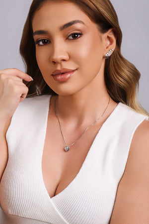 Ear Cuff Filetes Corações Cristal Ródio Branco
