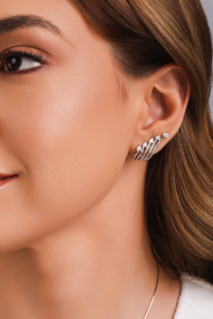 Ear Cuff Filetes Corações Cristal Ródio Branco