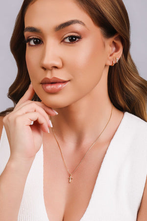 Brinco Argola Click Cravejada Cristal 1.0 cm Banhado a Ouro 18K