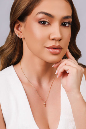 Gargantilha Veneziana Cruz Ponto de Luz Cristal Banhado a Ouro 18K - 40 cm