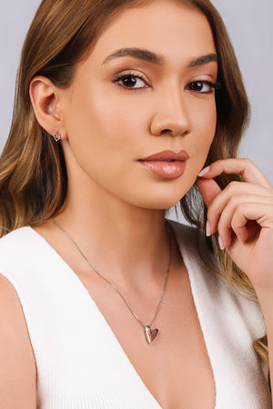 Gargantilha Veneziana Coração Liso Ponto de Luz Cristal Ródio Branco - 45 cm